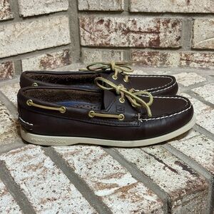 Authentic Sperry Top-Sided 2-Eye Boat Shoe In Chocolate Brown Leather Like New